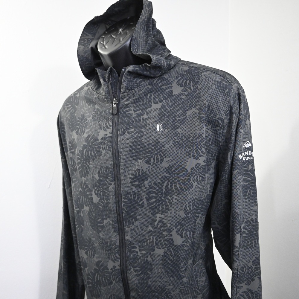 Bandon Dunes Linksoul Full Zip Hoodie Mens Medium Gray Golf Leaf Print Coconut - Picture 2 of 14